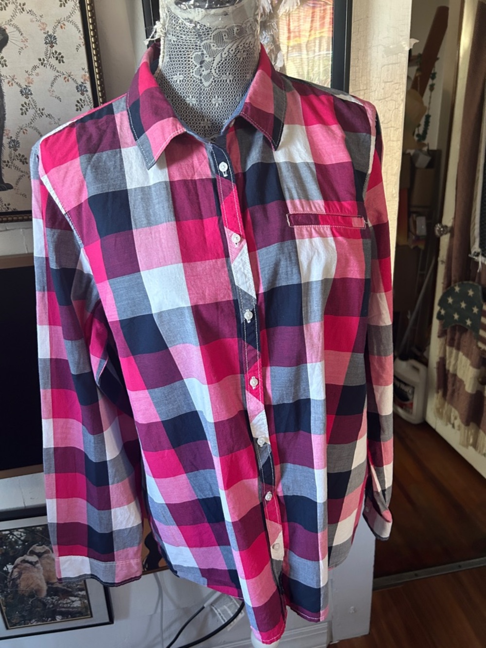 Tommy Hilfiger Pink Navy White Plaid Button-Down Shirt